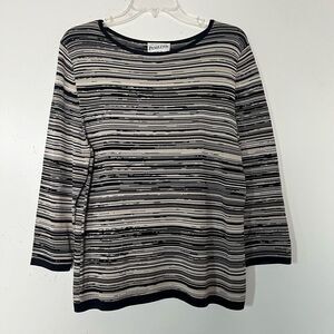 Pendleton Striped Textured Sweater Womens Large Rayon Black Classy Office Career